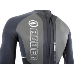 Alder Stealth 3/2mm Blindstitched Backzip Wetsuit - Black -DivePro Store stealth mens full blk sliver detail 229